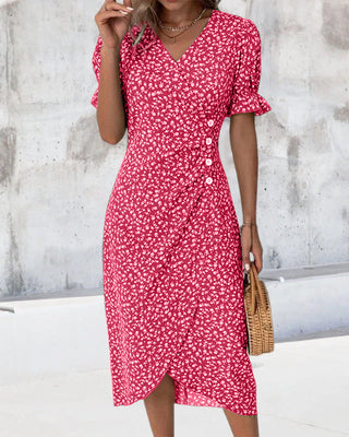 Livia | Damen Sommer Vintage Midi Kleid mit Knopfdetails