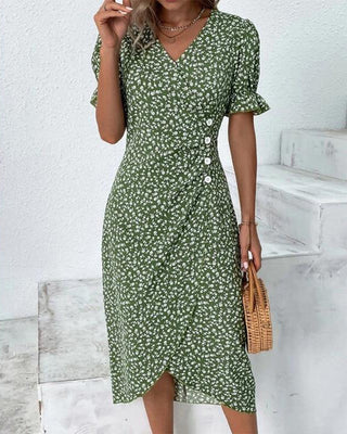 Livia | Damen Sommer Vintage Midi Kleid mit Knopfdetails