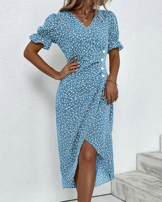 Livia | Damen Sommer Vintage Midi Kleid mit Knopfdetails
