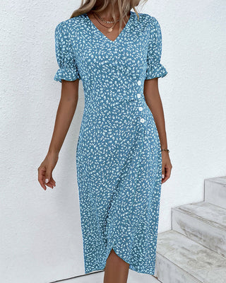 Livia | Damen Sommer Vintage Midi Kleid mit Knopfdetails