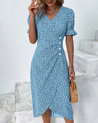 Livia | Damen Sommer Vintage Midi Kleid mit Knopfdetails
