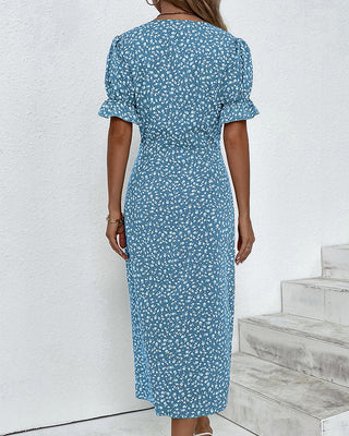 Livia | Damen Sommer Vintage Midi Kleid mit Knopfdetails