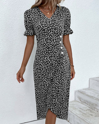 Livia | Damen Sommer Vintage Midi Kleid mit Knopfdetails