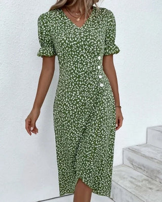Livia | Damen Sommer Vintage Midi Kleid mit Knopfdetails