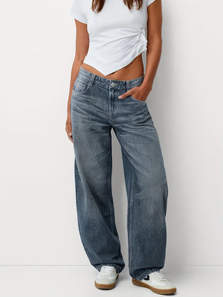 Lockere Damen Baggy-Jeans Mit Hohem Bund | Weit