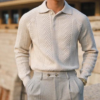 Lorenzo | Herren Strukturierter Strickpullover mit Polokragen