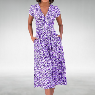 Nelia | Damen Sommer Vintage Midi Kleid