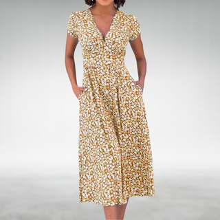 Nelia | Damen Sommer Vintage Midi Kleid