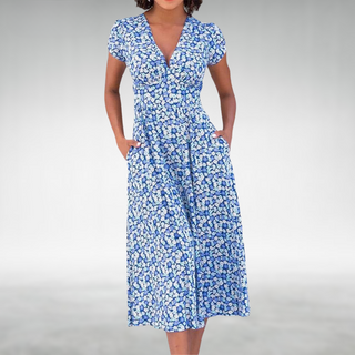 Nelia | Damen Sommer Vintage Midi Kleid