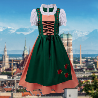 Oktoberfest Damen Dirndl Kleid Mit Rosenstickerei & Schürze | 2025