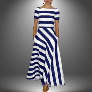 Rita | Damen Sommer Casual Gestreiftes Maxi Kleid