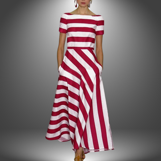 Rita | Damen Sommer Casual Gestreiftes Maxi Kleid