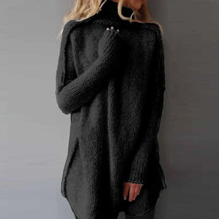 Rollkragen Damen Strickpullover Mit Langem Schnitt | Lang