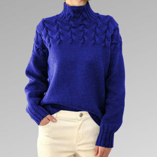 Rollkragen Damen Strickpullover Mit Zopfmuster | Locker