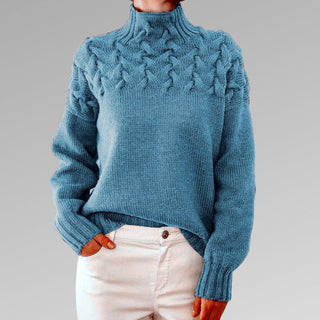 Rollkragen Damen Strickpullover Mit Zopfmuster | Locker