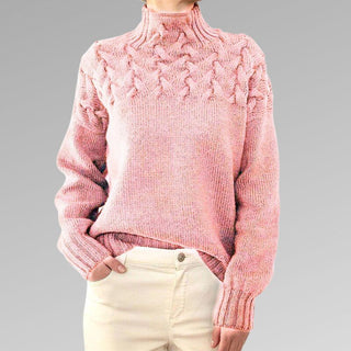 Rollkragen Damen Strickpullover Mit Zopfmuster | Locker