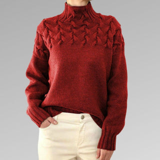 Rollkragen Damen Strickpullover Mit Zopfmuster | Locker