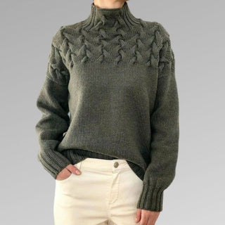 Rollkragen Damen Strickpullover Mit Zopfmuster | Locker