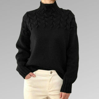 Rollkragen Damen Strickpullover Mit Zopfmuster | Locker
