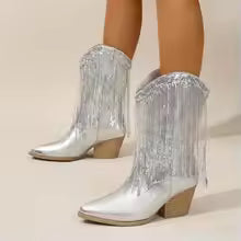 Cowboy Stiefel Damen Glänzend Fransen | Partylook