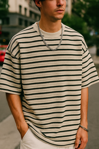 StreifenRaum Tee | Herren Oversize Gestreiftes T-Shirt | Sommer & Bequem