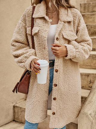 Teddy Damen Jacke Mit Brusttaschen | Langer Schnitt