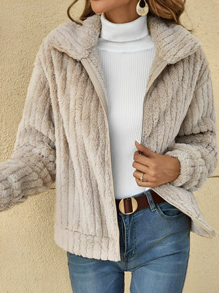 Teddy Damen Jacke Mit Reißverschluss | Warme Optik