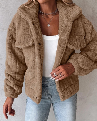 Teddy Damen Jacke Mit Stehkragen | Kurz Geschnitten