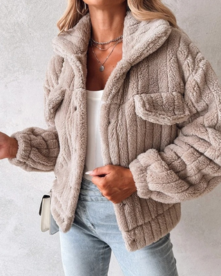 Teddy Damen Jacke Mit Stehkragen | Kurz Geschnitten