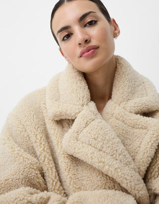 Teddy Damen Mantel Mit Reverskragen | Langer Schnitt