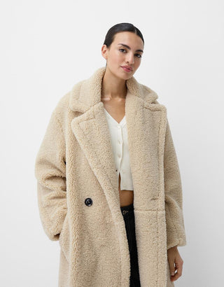 Teddy Damen Mantel Mit Reverskragen | Langer Schnitt
