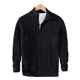 Tino | Herren Strickpullover mit Zopfmuster & Zipperkragen