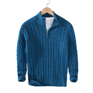 Tino | Herren Strickpullover mit Zopfmuster & Zipperkragen