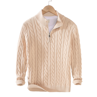 Tino | Herren Strickpullover mit Zopfmuster & Zipperkragen