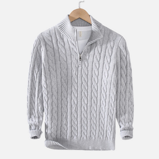 Tino | Herren Strickpullover mit Zopfmuster & Zipperkragen