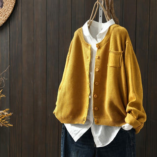 Übergangs Damen Strickjacke Mit Knöpfen Und Tasche | Locker
