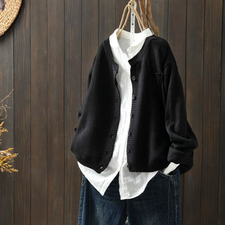 Übergangs Damen Strickjacke Mit Knöpfen Und Tasche | Locker