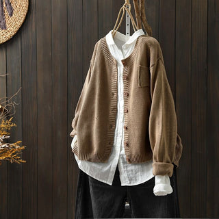 Übergangs Damen Strickjacke Mit Knöpfen Und Tasche | Locker