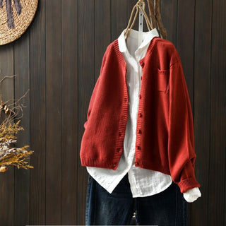 Übergangs Damen Strickjacke Mit Knöpfen Und Tasche | Locker