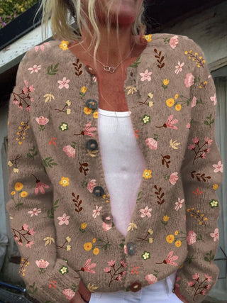 Vintage Damen Strickjacke Mit Blumenmuster Und Knöpfen | Gestrickt