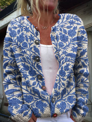 Vintage Damen Strickjacke Mit Blumenmuster Und Knöpfen | Gestrickt