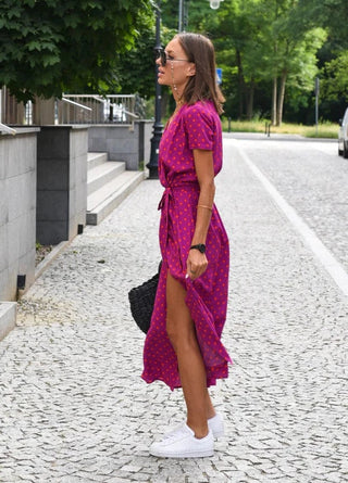 Viviana | Damen Sommer Midi Kleid mit Schlitz in Wickeloptik