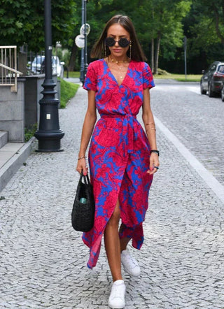 Viviana | Damen Sommer Midi Kleid mit Schlitz in Wickeloptik