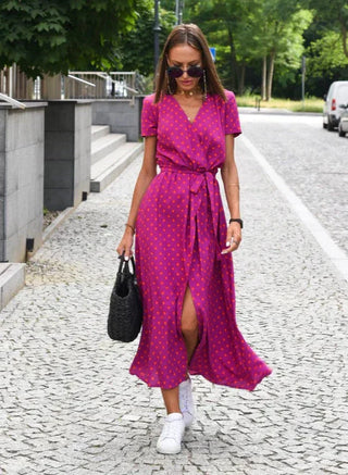 Viviana | Damen Sommer Midi Kleid mit Schlitz in Wickeloptik