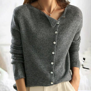Warme Damen Strickjacke Mit Knopfleiste | Asymmetrisch