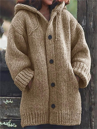 Winter Damen Strickjacke Mit Kapuze Und Knöpfen | Übergroß