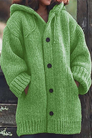 Winter Damen Strickjacke Mit Kapuze Und Knöpfen | Übergroß