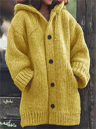 Winter Damen Strickjacke Mit Kapuze Und Knöpfen | Übergroß